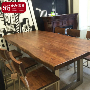 实木铁艺餐桌椅组合原木长方形桌复古咖啡桌现代简约餐厅餐桌长桌