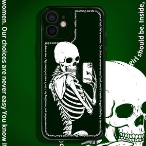 ins自拍骷髅iphone11苹果12Pro祖母绿xs max手机壳xr7适用8plus潮
