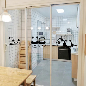 小熊猫衣柜贴纸厨房阳台卫生间推拉门玻璃防水防撞图案装饰墙贴画
