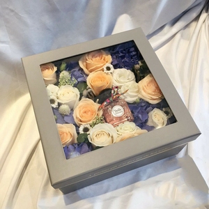 正方形透明pvc开窗黑色套二鲜花礼品盒情人节玫瑰包装花束插花盒