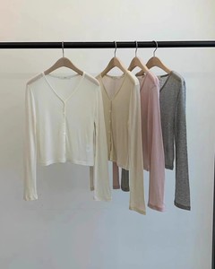 JINSIM 羊毛30天丝70 韩国东大门代购 24夏 薄款纯色竖纹理小开衫