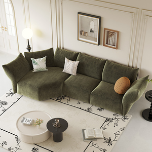 亚羽意式极简花瓣布艺沙发客厅法式轻奢复古异形转角弧形绿色沙发