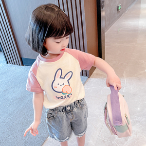 女宝宝短袖夏天薄款洋气时髦宽松T恤2021新款女童夏装韩版上衣潮3