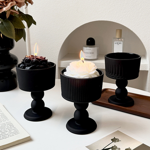 法式复古烛台摆件黑色哑光玻璃蜡烛底座摆件氛围感装饰拍照道具