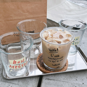 ins网红玻璃早餐杯咖啡厅日韩法式字母印花美式冷萃冰拿铁咖啡杯