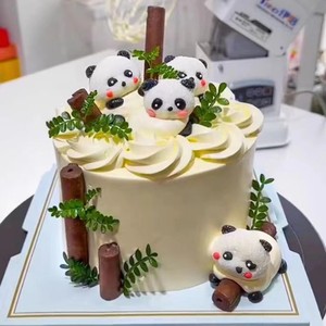 网红熊猫生日蛋糕装饰手指饼干棒围边巧克力棒黑森林慕斯甜品插件