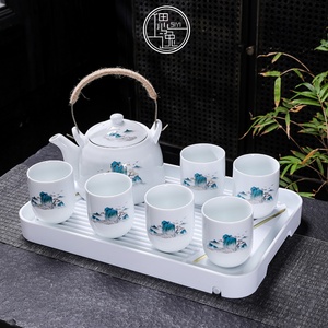 白瓷茶具套装家用茶壶茶杯景德镇陶瓷现代简约中式整套大号提梁壶