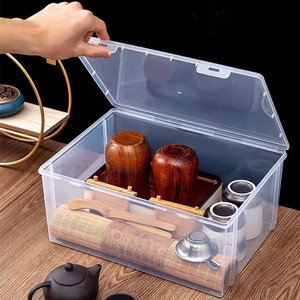 功夫茶具收纳盒有盖防尘茶杯架茶壶箱茶道便携家用整理置物筐