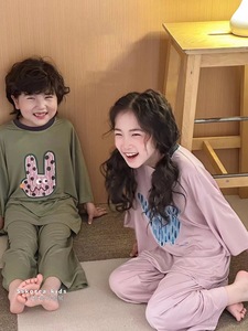 米卿兔品牌韩国童装家居服儿童卡通2024春夏新品睡衣套装女童男童
