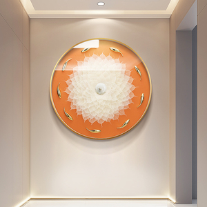 圆形九鱼图玄关装饰画暖色菩提叶立体实物画餐厅现代简约墙壁挂画