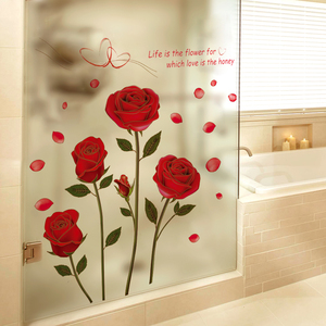 创意玫瑰花浴室防水瓷砖装饰墙纸卫生间玻璃门贴纸温馨墙贴画自粘