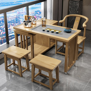 荼机茶吧卓槕棹子新中式客厅家用阳台实木小茶台现代简约茶桌椅组