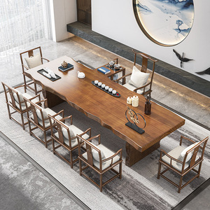 荼机茶吧卓槕棹子新中式实木茶桌家用客厅中式泡茶桌椅组合办公室