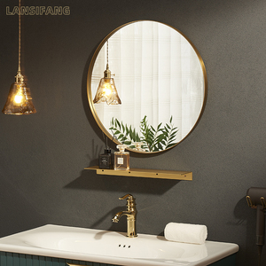 北欧轻奢黄铜金色镜子智能圆形浴室防雾镜卫生间洗手间不锈钢圆镜