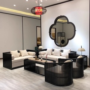 新中式沙发现代简约全实木布艺组合客厅样板房名宿禅意家具