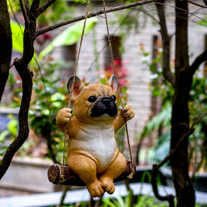 小狗荡秋千摆件花园装饰庭院阳台创意个性悬挂动物树挂窗台挂件