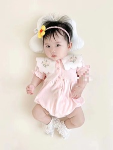 夏季韩版婴儿可爱娃娃领子绣花短袖连体宝宝哈衣外出包屁爬爬服潮
