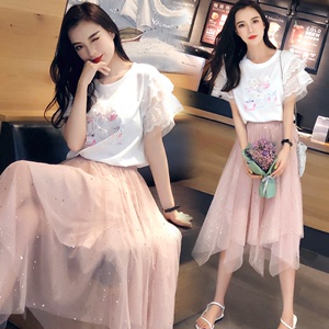 少女套装裙子2019新款夏装中学生韩版很仙的仙女…