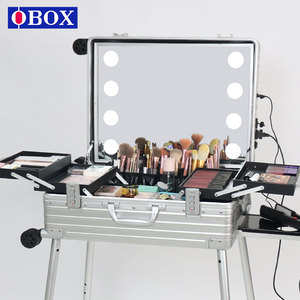 OBOX新娘化妆师化妆箱专业跟妆师带镜子带灯铝合金移动拉杆箱24寸