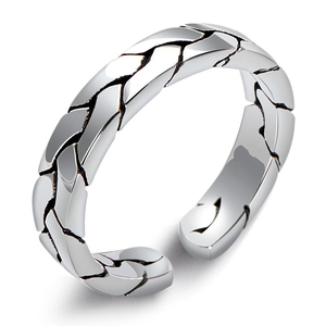 原创设计S925银饰品复古泰银编织开口银戒指男尾戒小指食指指环潮