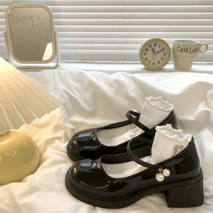 黑色粗跟小皮鞋女2024夏季新款日系复古百搭气质仙女风玛丽珍单鞋