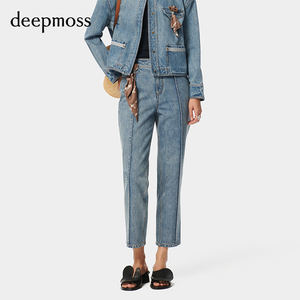 【deepmoss】2024春夏新款女装时尚休闲百搭气质丝巾结铅笔牛仔裤