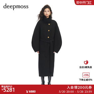 【deepmoss】休闲女装时尚复古潮流围领茧型长款羊毛呢大衣外套
