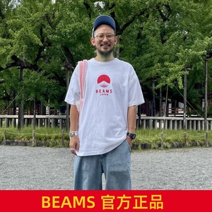 BEAMS JAPAN 红绳 定番富士山印花圆领宽松夏季短袖字母T恤男女潮
