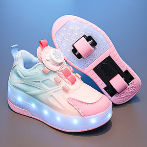 暴走鞋女童秋季2023新款女孩滑轮鞋网红闪灯溜冰儿童运动鞋可走路