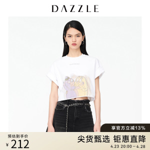 DAZZLE地素 奥莱春季巴巴爸爸联名系列3D印花短袖t恤女