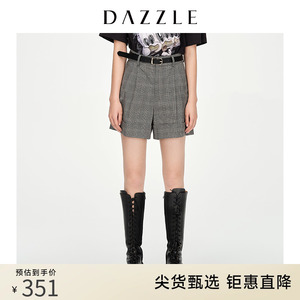 DAZZLE地素奥莱 威尔士格纹卷边休闲短裤西裤女2D1Q1123E