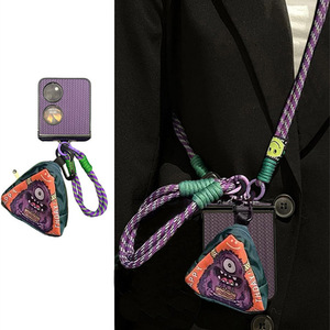 紫色小怪兽包卡通高级感适用华为P50Pocket手机壳新款华为Pocket2 S斜挎挂绳P50宝盒折叠屏防摔保护套翻盖女