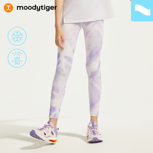 moodytiger女童夏季裤子儿童瑜伽裤防晒户外运动紧身裤| 小轻风