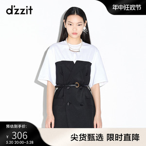 dzzit地素 奥莱春款黑白撞色拼接西装连衣裙女3D3O4201A