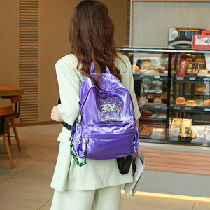 香港品牌个性印花超轻书包女休闲运动潮流紫色双肩包轻便时尚背包