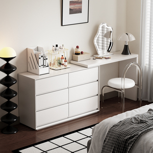 梳妆台斗柜一体卧室现代简约2024新款实木床尾可伸缩化妆桌收纳柜