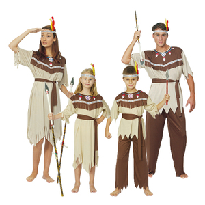 万圣节亲子服装印第安女 成人男土著人非洲野人衣服原始猎人道具