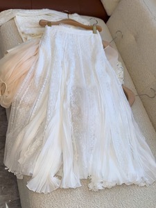 法式复古白色蕾丝半身裙女夏季2024新款重工纱裙高腰显瘦气质裙子