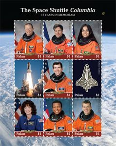 帕劳2018 航天 美国哥伦比亚号宇宙飞船爆炸宇航员国旗邮票Ms全新