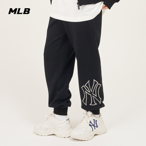MLB官方 男女情侣束脚立体印花logo运动长裤加绒23冬季新款PTB07