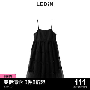 乐町吊带网纱裙2023夏季新款小黑裙连衣裙C2FAC3205
