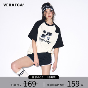 VFC/VERAF CA波点印花字母T恤夏季新品插肩袖撞色复古短袖男女