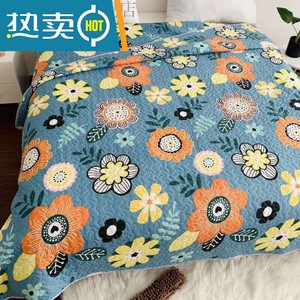 床盖四季美式铺床绗缝田园花卉单件空调被床单床罩垫榻榻米夹绿色