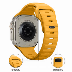 适用iwatch表带ultra硅胶applewatchS8苹果智能手表金属S7SE男女生新款高级感运动替换腕带6/5仿氟橡胶黄色