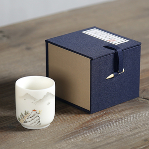 礼品盒单杯玉器主人杯古董盒子包装盒收纳盒正方形盒子蓝色礼盒