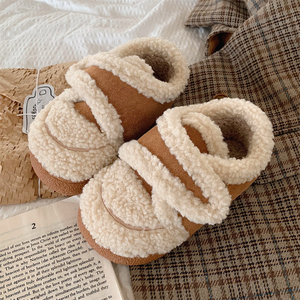 冬季保暖儿童棉拖鞋羊羔毛魔术贴男童女童户外防滑毛绒乐福豆豆鞋