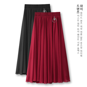 红色雪纺半身裙女2024夏季新款a字裙高腰气质长裙黑色大摆裙舞裙