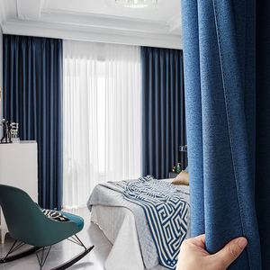 加厚窗帘全遮光卧室北欧蓝色2024年新款100不透光隔热防晒遮阳布