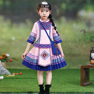 壮族服装儿童少数民族女童套装苗族广西男童三月三小学生演出服饰