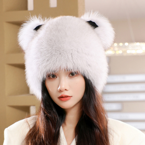 狐狸毛帽子女士冬季可爱甜美保暖护耳新款猫耳朵小熊风雪皮草帽子